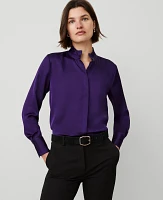 Ann Taylor Petite Ruffle Neck Blouse Midnight Mulberry Women's