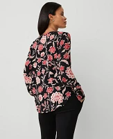 Ann Taylor Petite Floral Mixed Media Pleat Front Top Women's