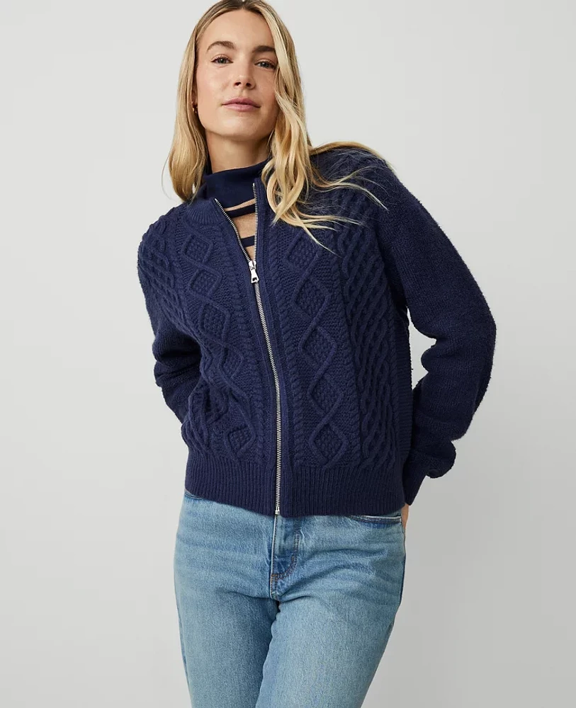 Ann Taylor Petite Mixed Stitch Bomber Jacket Women's