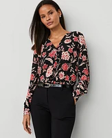 Ann Taylor Floral Mixed Media Pleat Front Top Women's