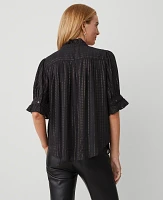 Ann Taylor Metallic Stripe Ruffle Button Top Black Women's