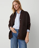 Ann Taylor Petite Mixed Media Boyfriend Cardigan Pure Chocolate Women's