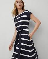 Ann Taylor Striped Knit Boatneck Midi Dress Night Sky Women's