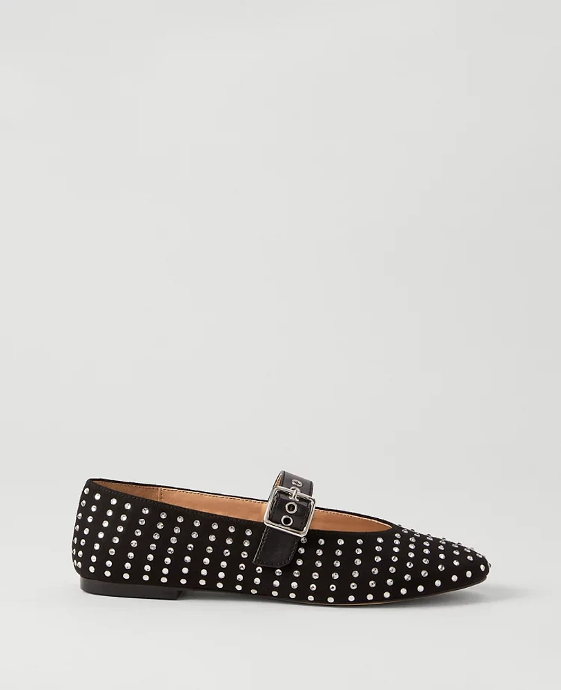 Ann Taylor Buckle Jeweled Mary Jane Flat Black Women's