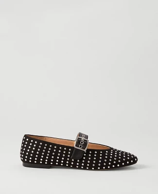 Ann Taylor Buckle Jeweled Mary Jane Flat Black Women's