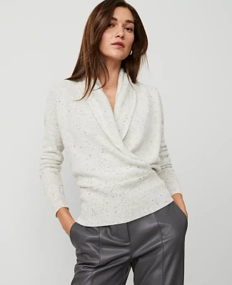 Ann Taylor Cashmere Donegal Shawl Collar Sweater Cream Speckle Women's