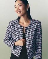 Ann Taylor Striped Tweed Cropped Jacket Orchid Breeze Women's