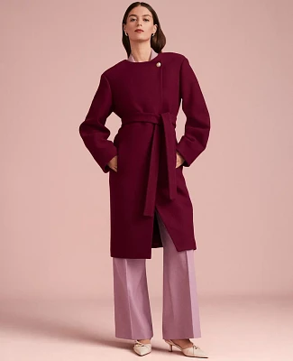 Ann Taylor Tie Waist Balloon Sleeve Coat Rich Mulberry Women's