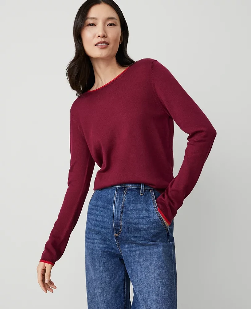 Ann Taylor Tipped Crew Neck Sweater Women's