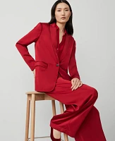 Ann Taylor The Longline Blazer Satin Gingham Red Women's