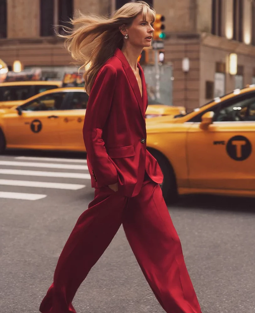 Ann Taylor The Longline Blazer Satin Gingham Red Women's