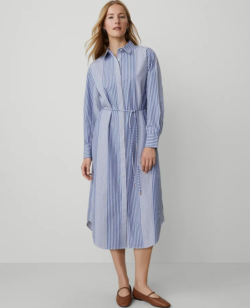 Ann Taylor Striped Midi Shirtdress Deep Grotto Women's