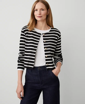 Ann Taylor Crew Neck Jacket Black-White Women's