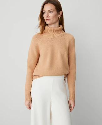 Ann Taylor Fold Over Turtleneck Sweater Size XL Cafe Au Lait Women's