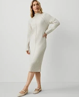 Ann Taylor Petite Mock Neck Raglan Sweater Dress Pale Sand Heather Women's