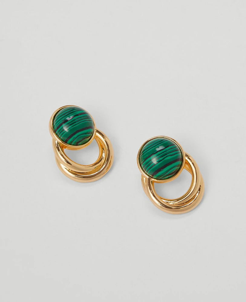 Ann Taylor Stone Loop Stud Earrings Malachite Green Women's