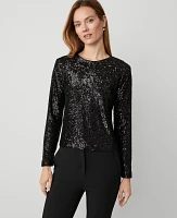 Ann Taylor Sequin Popover Top Black Women's