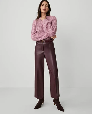 Ann Taylor The Straight Ankle Faux Leather Pant Size 14 Mauve Rose Women's