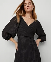 Ann Taylor Metallic Stripe Midi Wrap Dress Black Women's