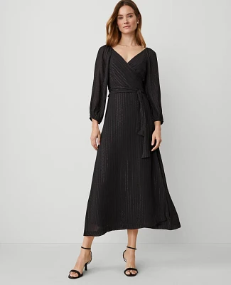 Ann Taylor Metallic Stripe Midi Wrap Dress Black Women's