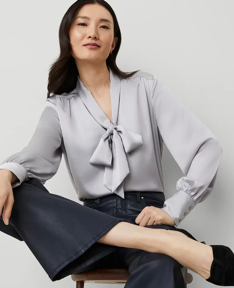 Ann Taylor Satin Tie Neck Blouse Women's