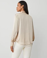 Ann Taylor Satin Tie Neck Blouse Toasted Oat Women's