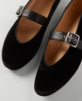 Ann Taylor Buckle Mary Jane Velvet Flat Black Women's