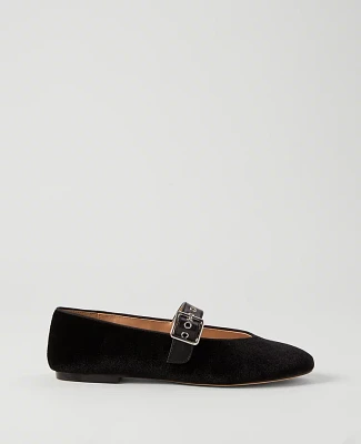 Ann Taylor Buckle Mary Jane Velvet Flat Black Women's