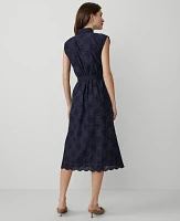 Ann Taylor Eyelet Collared Column Midi Dress Night Sky Women's