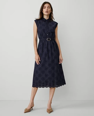 Ann Taylor Eyelet Collared Column Midi Dress Night Sky Women's