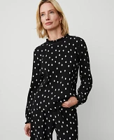 Ann Taylor Dotted Ruffle Popover Top Black Women's