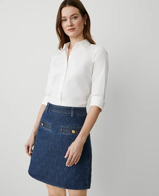 Ann Taylor Quilted Denim Skirt Mid Indigo Wash Women's