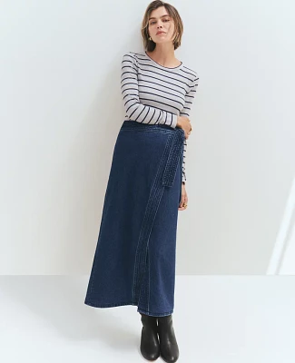 Ann Taylor Petite Denim Wrap Maxi Skirt Vintage Dark Wash Women's