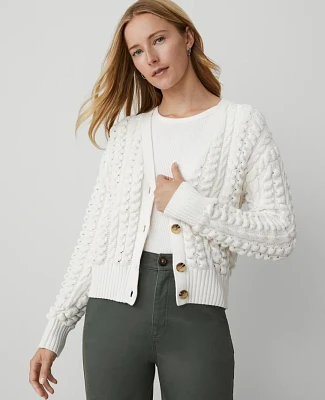 Ann Taylor Weekend Collection Stitched V-Neck Cardigan Winter White Women's