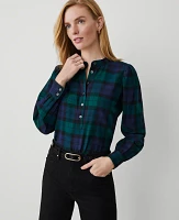 Ann Taylor Tartan Half-Placket Button Top Rainforest Women's