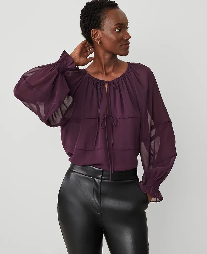 Ann Taylor Split Neck Popover Top Women's