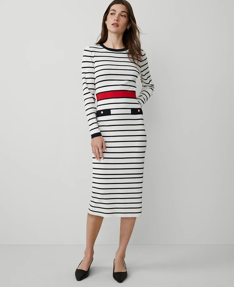 Ann Taylor Striped Sweater Dress Navy/White Women's