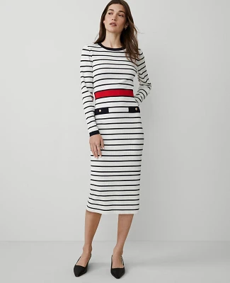 Ann Taylor Striped Sweater Dress Navy/White Women's