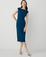 Ann Taylor The Petite Cap Sleeve Sheath Dress Double Knit Sea Storm Women's