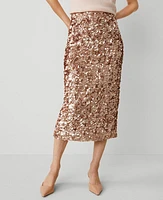 Ann Taylor Studio Collection Sequin Column Midi Skirt Metallic Champagne Women's