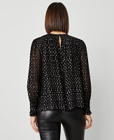 Ann Taylor Petite Metallic Clip Shirred Top Black Women's