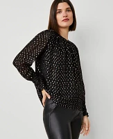 Ann Taylor Petite Metallic Clip Shirred Top Black Women's