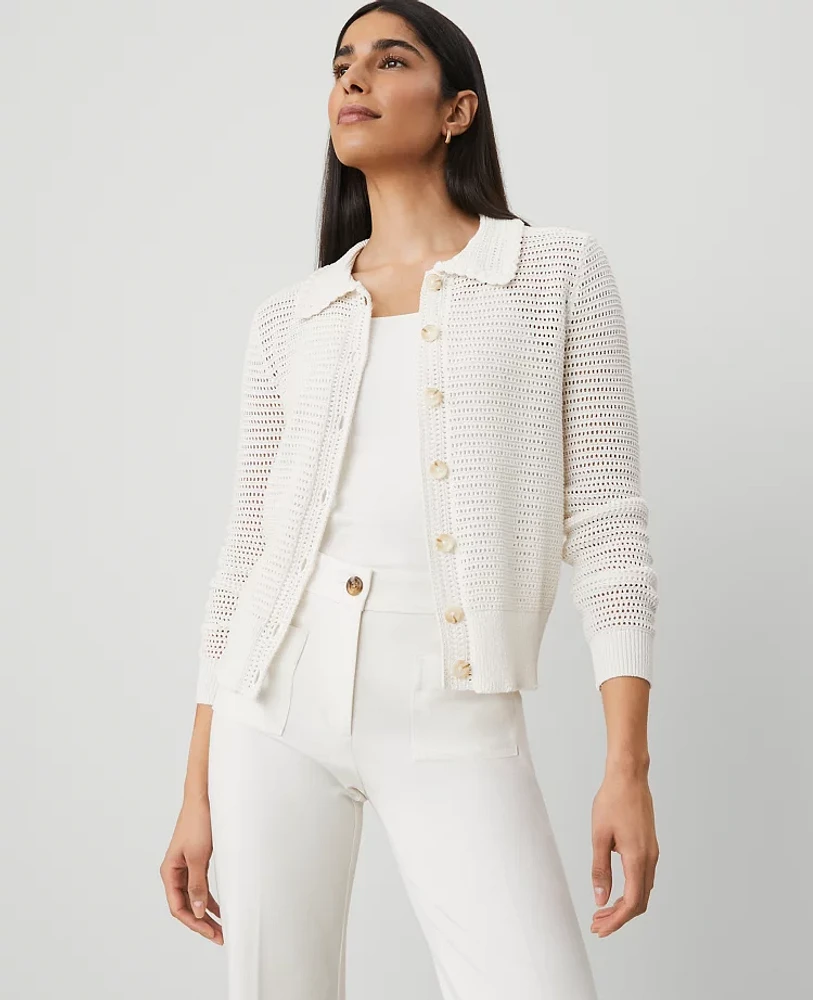 Ann Taylor Crochet-Collar Cardigan Women's