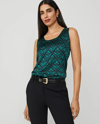 Ann Taylor Petite Geo Shine Woven-Front Shell Top Jewel Green Women's