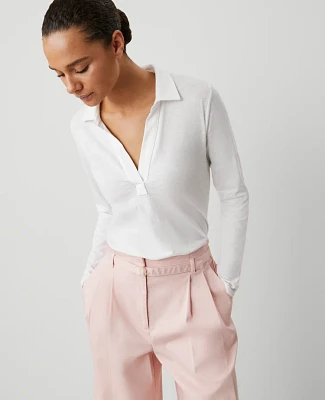 Ann Taylor Weekend Collection Polo Popover Top White Women's
