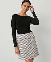 Ann Taylor Plaid Tweed Welt Pocket Skirt Ivory/Navy Multi Women's