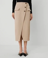 Ann Taylor Button Wrap Pocket Skirt Cappuccino Tan Women's