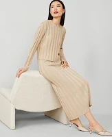 Ann Taylor Shimmer Ribbed Sweater Skirt Toasted Oat Women's