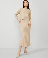 Ann Taylor Shimmer Ribbed Sweater Skirt Toasted Oat Women's