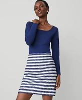 Ann Taylor Striped Bouclé Tweed Skirt Blue/White Combo Women's